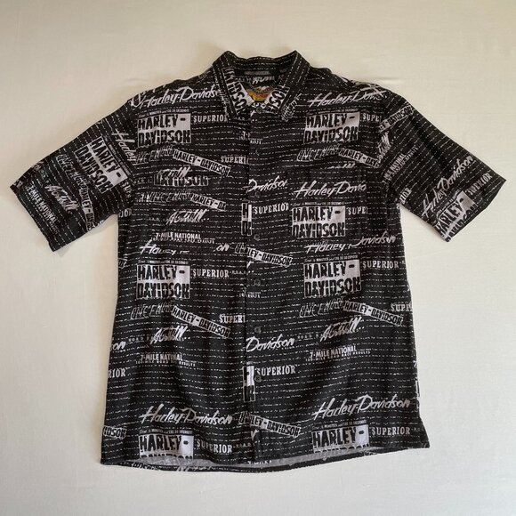 VINTAGE Harley Davidson 2000s Button Shirt Mens M | Black AOP Short Sleeve - Picture 1 of 6